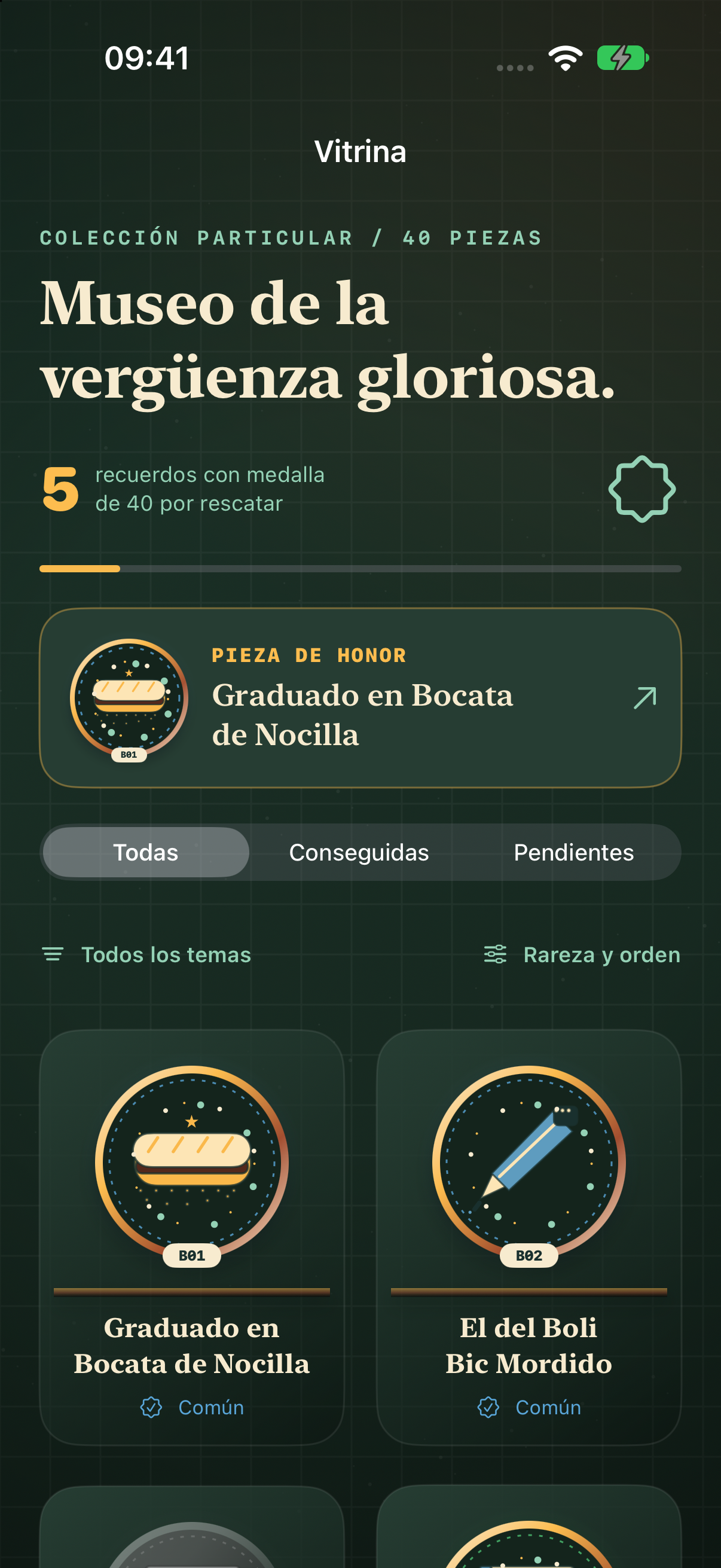 Vitrina de insignias del juego